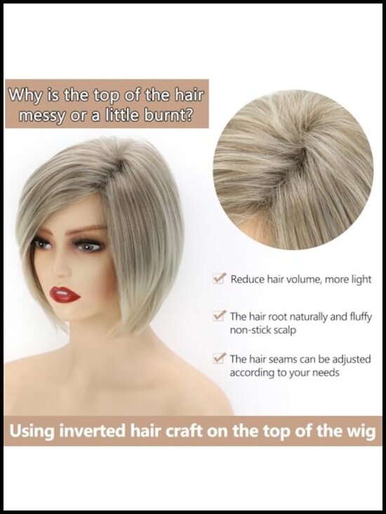 Ash Blonde Inverted Bob Wig - Chin Length Straight Synthetic Hair Party Wig main image 4